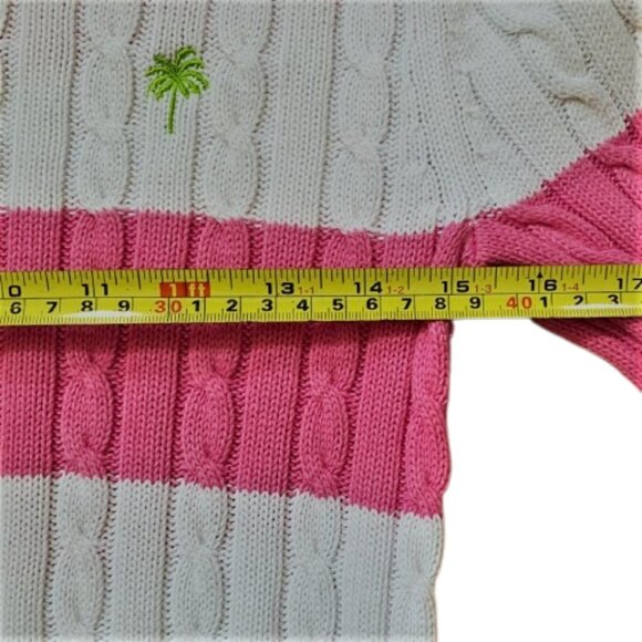Lilly Pulitzer pink & white striped cable knit 100% cotton sweater - Picture 5 of 13